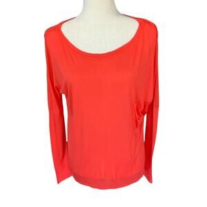 NEW  La‎ made tee orange long sleeve high low front pockets size XS